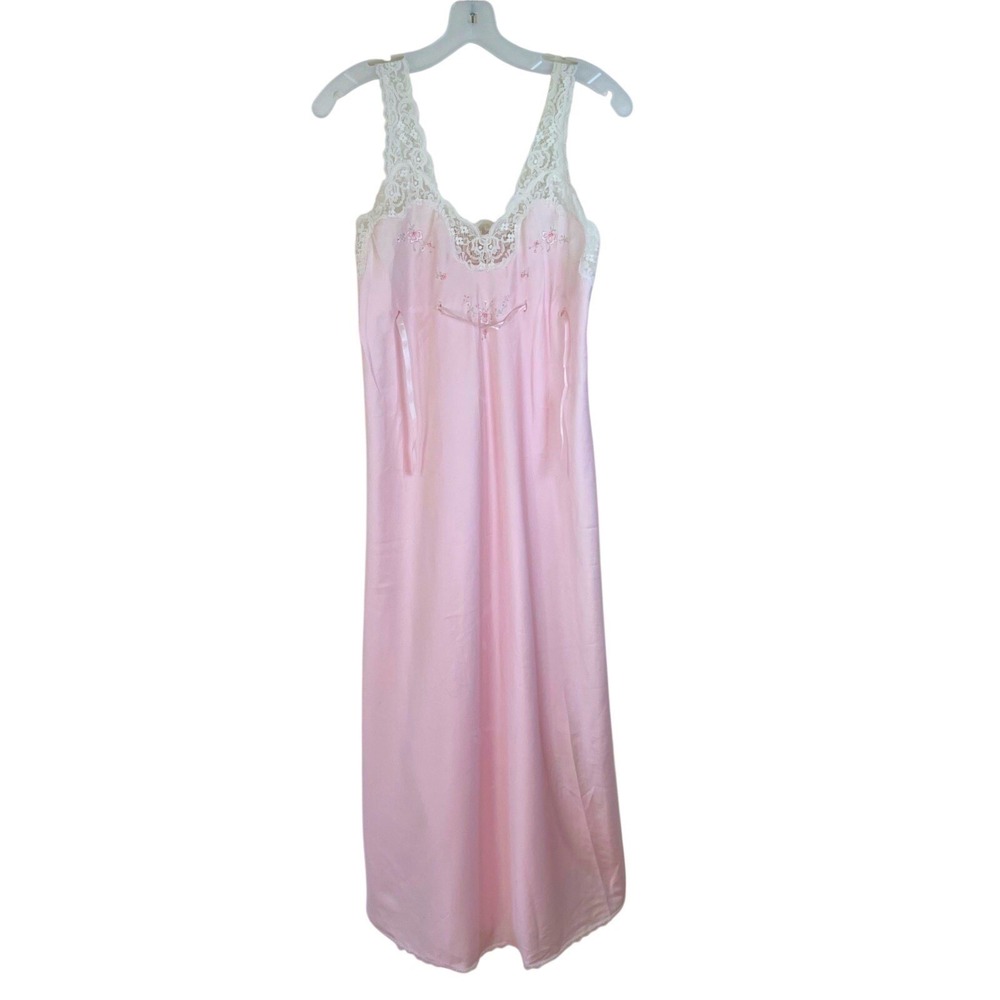 Classic Vintage Pink Barbizon Nightgown Lace Maxi Sz Small Petite - Poly
